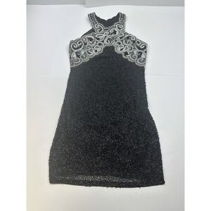 Lillie Rubin 1980' s Black Silk Beaded Sequins Dress Size 10 Vintage